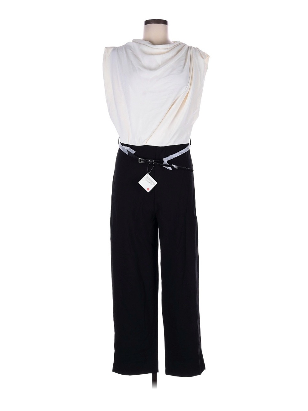 Zara Black Wide-Leg Trousers with Cream Draped Top